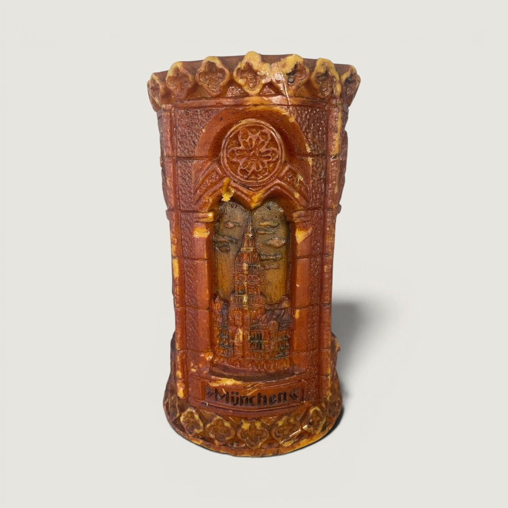 Vintage Munich Germany Carved Wax Candle Munchen Skyline Gothic Cathedral Art 3D